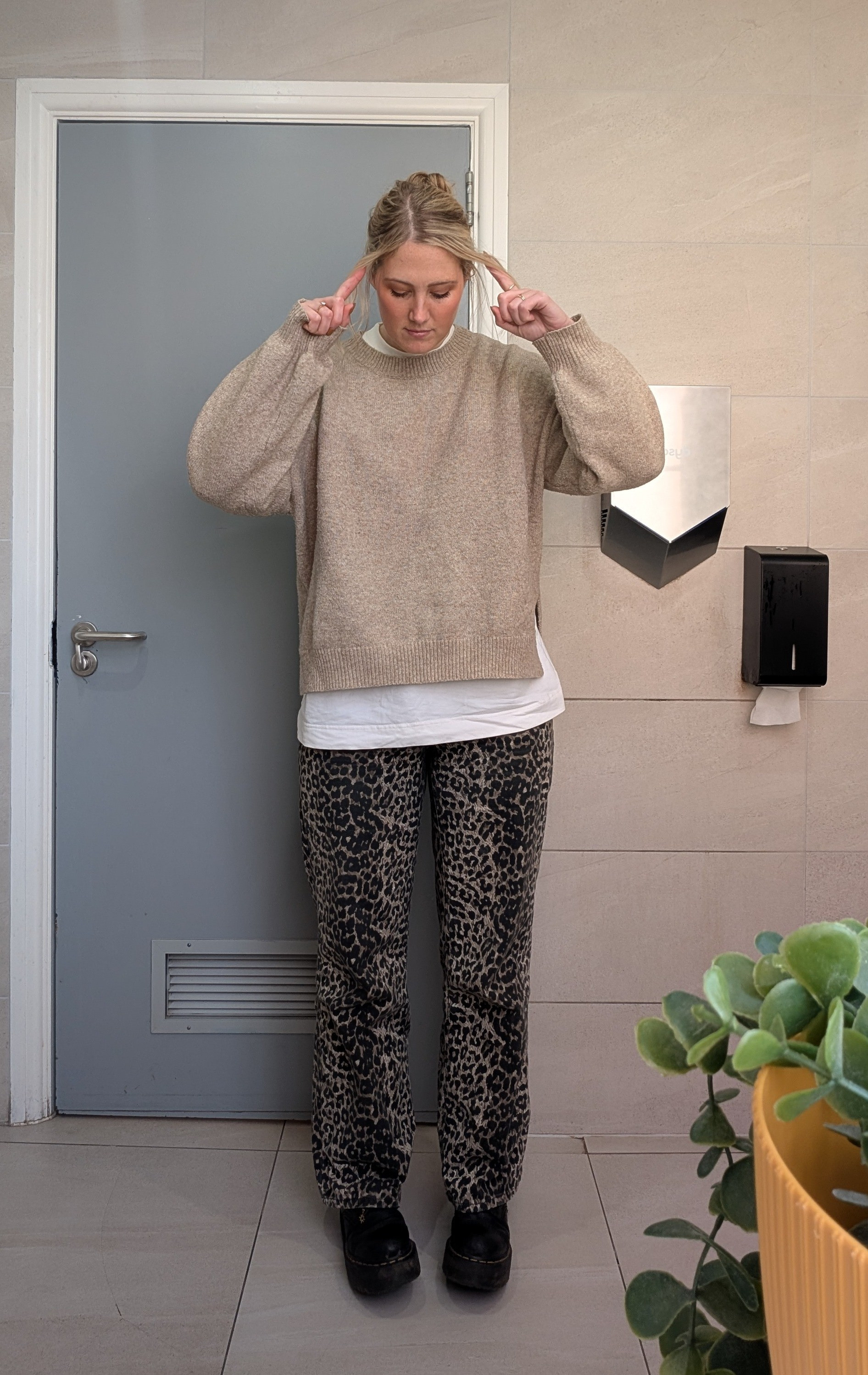 Still obsessed with these leopard print jeans! I'm wearing a 12 and I am a 10 usually, they're a little big but I love the oversized feel of them! My jumper is Sand 🤍

#LTKuk #LTKmidsize #LTKwinter