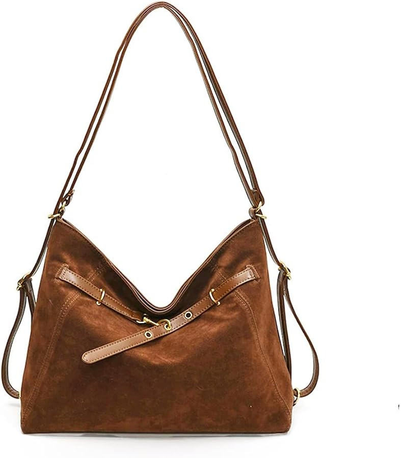 Women's Suede Tote Bag Hobo Handbags, Vintage Slouchy Backpack Large Crossbody Purse Suede PU lea... | Amazon (US)