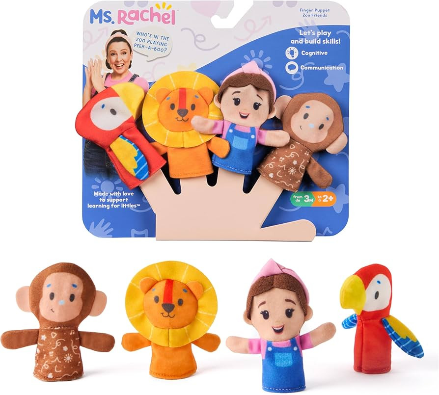 Ms. Rachel Finger Puppets Zoo Friends 4-Pack, Lion, Monkey & Parrot, Educational Toys & Animal Pu... | Amazon (US)