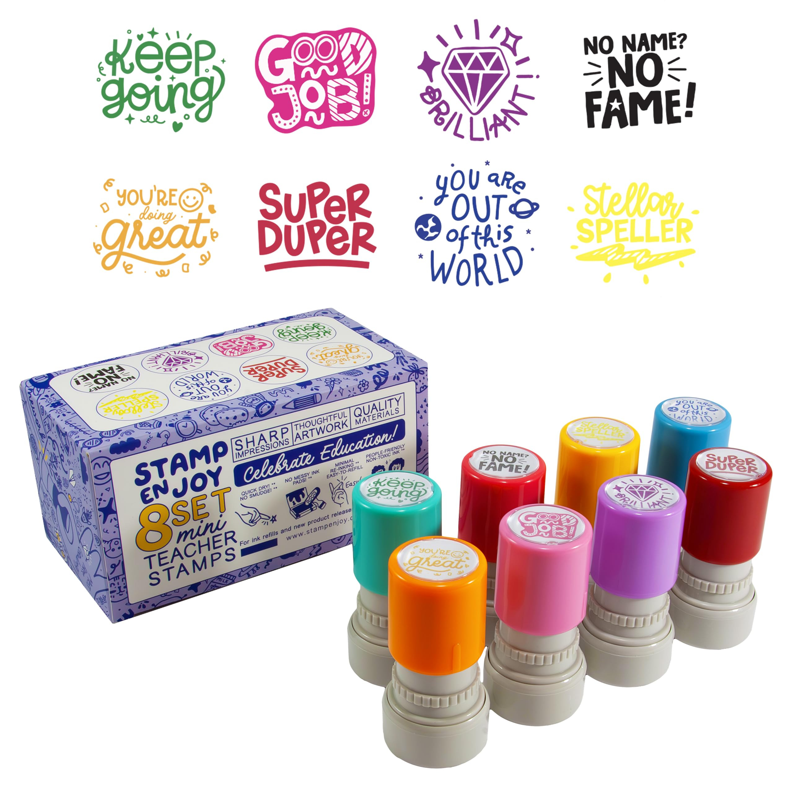 8 Self-Ink Flash Stamp Set, Multicolor Teacher Stamps for Classroom, Stamps for Teachers, Pre-Ink... | Amazon (US)