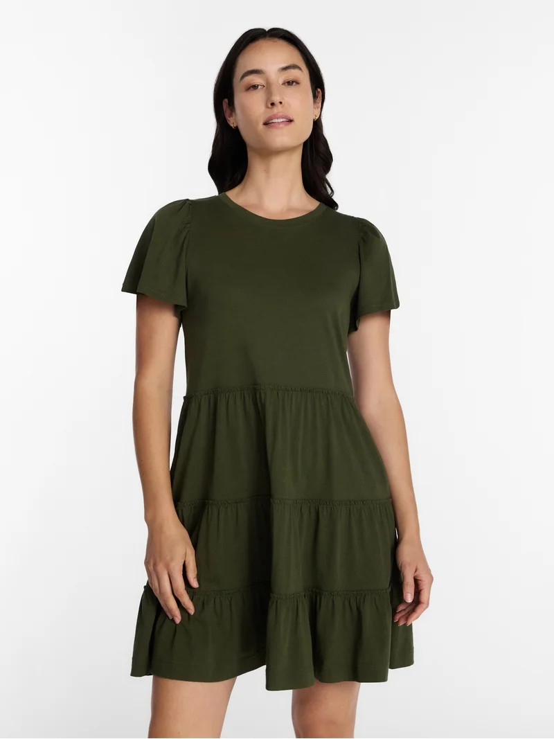 Time and Tru Women's and Women’s Plus Cotton Swing Dress with Short Sleeves, Sizes XS-4X | Walmart (US)