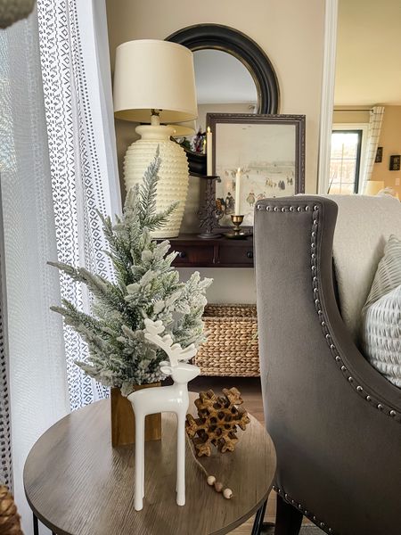 Cozy corner neutral holiday decor. Home decor ideas, winter decor, console table, side table, Christmas decor, living room decor .

#LTKSeasonal #LTKhome #LTKHoliday
