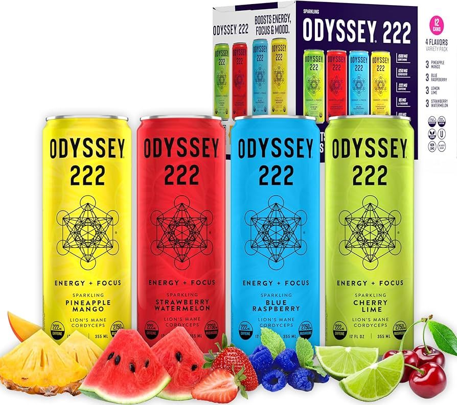 Odyssey 222 Energy Drink, Pre Workout, 222mg Caffeine, Clean Energy Drinks, L Theanine, Lions Man... | Amazon (US)