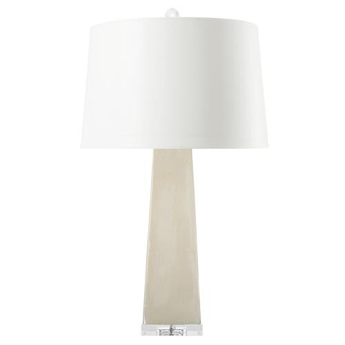 Villa & House Naxos Modern Pyramid Beige Ceramic Linen Table Lamp | Kathy Kuo Home