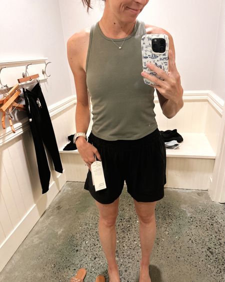 Vuori high neck ribbed tank top in olive green- perfect for working out or lounging! And the most COMFY shorts- I love the length too!! 🫶🏼 Wearing a small in both! #active #workout #summer

#LTKSeasonal #LTKActive #LTKfitness