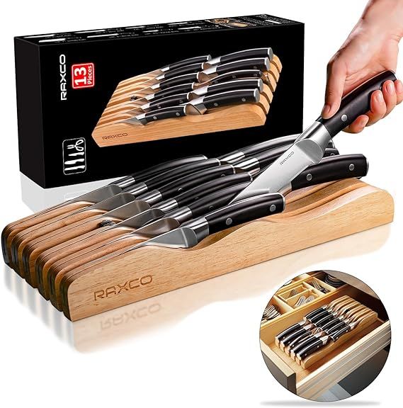 RAXCO Knife Set in-drawer,13-Piece drawer Kitchen Knife Set - Knife Block Set in wood-tray block ... | Amazon (US)