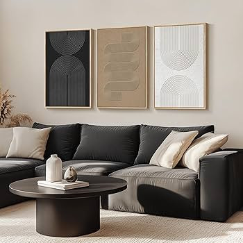 Large Framed Black and White Neutral Abstract Wall Art for Living Room, 3 Piece Boho Canvas Print... | Amazon (US)