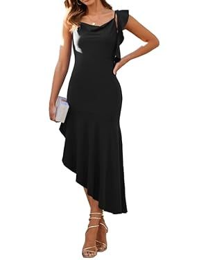 Kate Kasin Women’s Ruffle Mermaid Dress Bodycon Elegant Formal Midi Dress Spaghetti Strap Cockt... | Amazon (US)