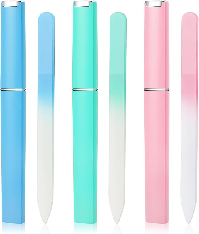 Glass Nail File with Case 3 Pcs Professional Double Sided Etched Crystal Surface Files Set Glass ... | Amazon (US)