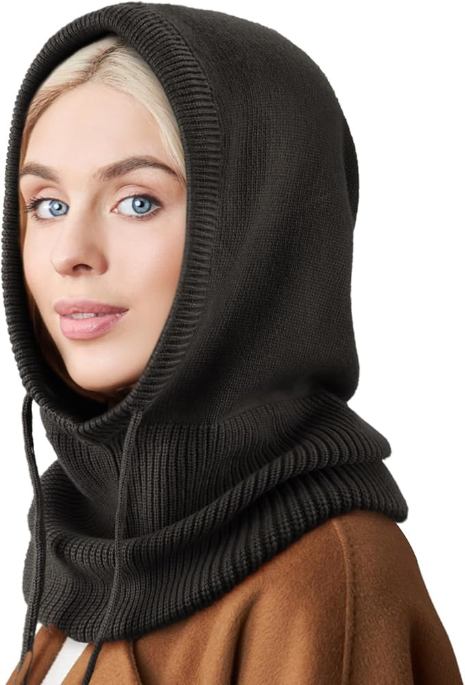 DRESHOW Winter Hats for Women Balaclava Knit Beanie with Adjustable Drawstring Warm Hooded Scarf ... | Amazon (US)