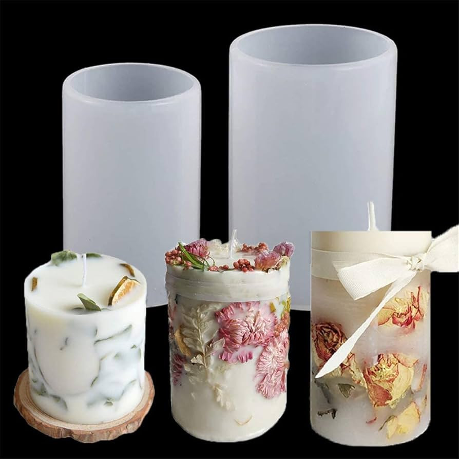 GERUSEA GTian 2 Sizes Cylinder Candle Molds Silicone Mold for Candle Making, Pillar Candles Resin... | Amazon (US)