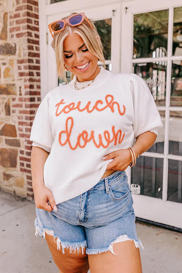 Touchdown Knit Sweater Top In White Curves | Impressions Online Boutique