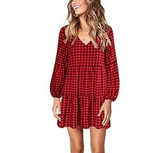 Cosonsen Womens Printed Swing Shift Dress Long Sleeve V Neck Tunic Dress | Amazon (US)