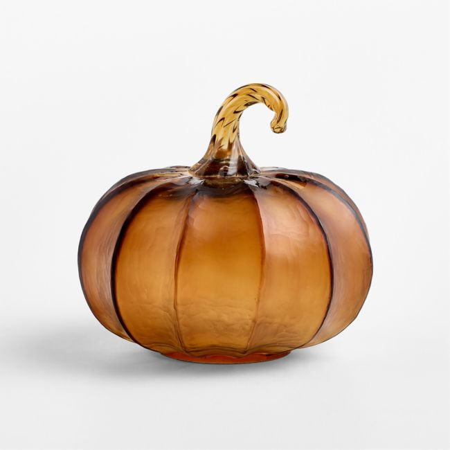 Amber Mini Glass Pumpkin | Crate & Barrel