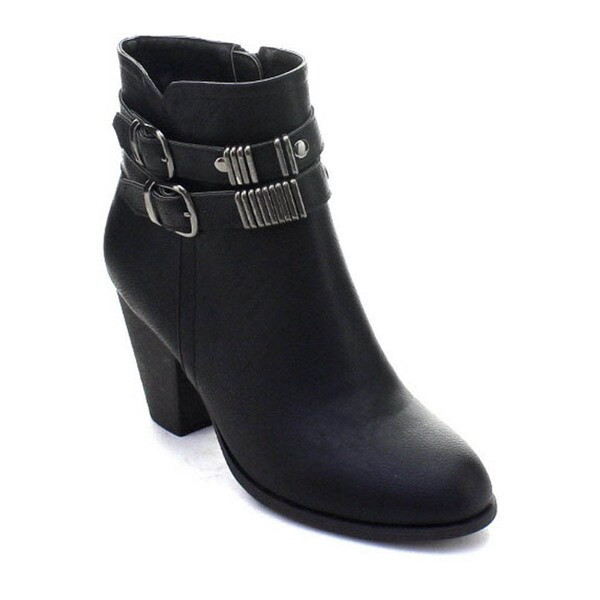 DBDK Raveny-1 Women's Strappy Zipper Buckle Almond Toe Chunky Booties | Bed Bath & Beyond
