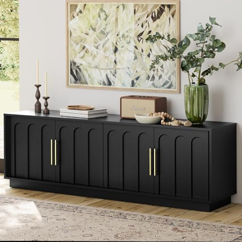 FORTUNETEC TV Stand for 75 Inch TV, 67" Entertainment Center with Arched Design, Minimalist Media Console with Adjustable Shelves, Modern TV Stand for Living Room Bedroom, Black | Amazon (US)