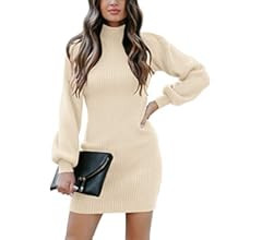 Caracilia Women Turtleneck Long Sleeve Knit Pullover Sweater Bodycon Mini Dress | Amazon (US)