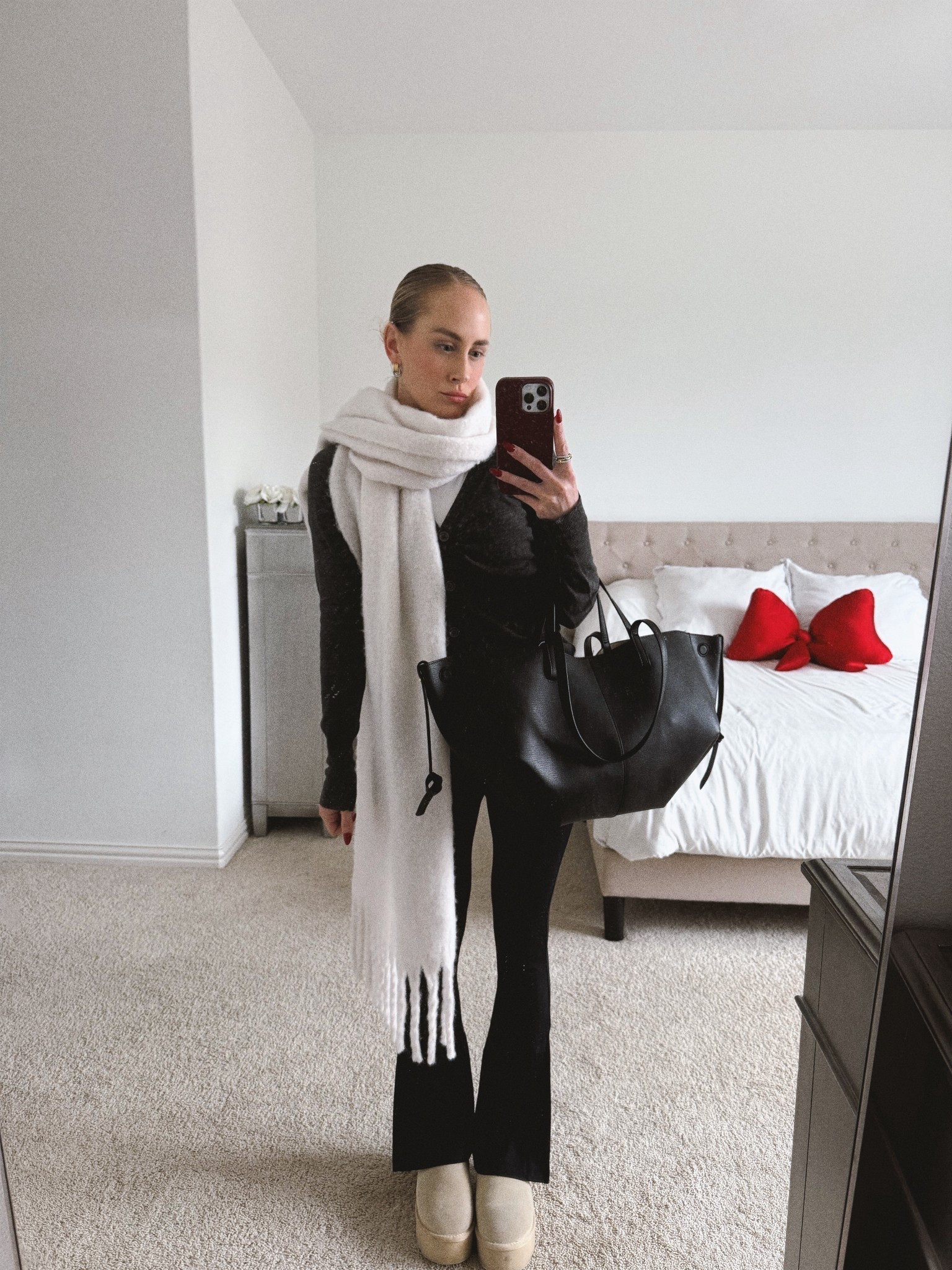 outfit is all amazon! 🤍
for sure go up a half size in the shoes. 
red bow pillow is sold out, but linking for other available colors! 

#LTKootd #LTKHoliday