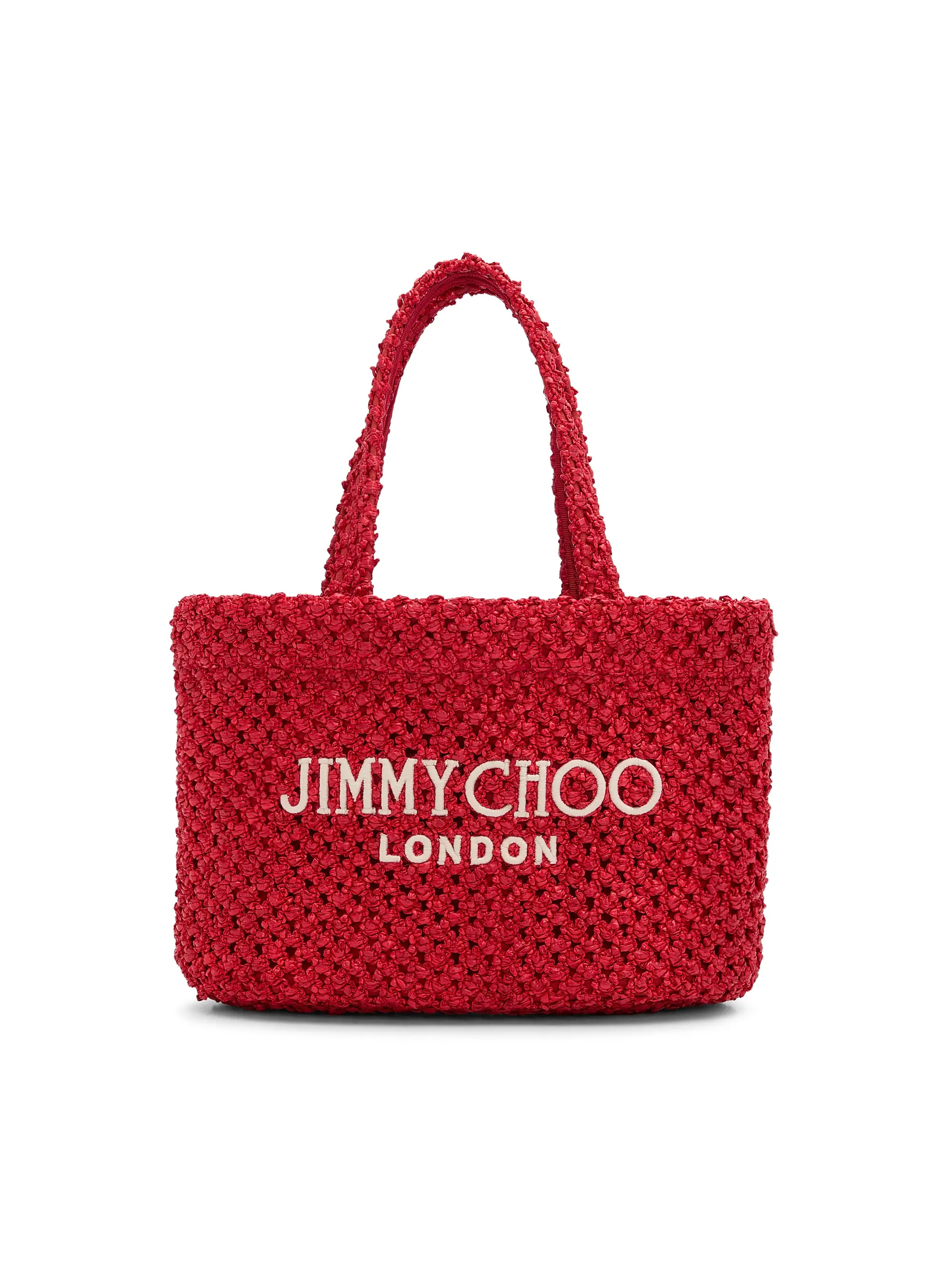 Jimmy Choo Riviera Capsule Mini Logo-Embroidered Raffia Beach Tote Bag | Saks Fifth Avenue | Saks Fifth Avenue