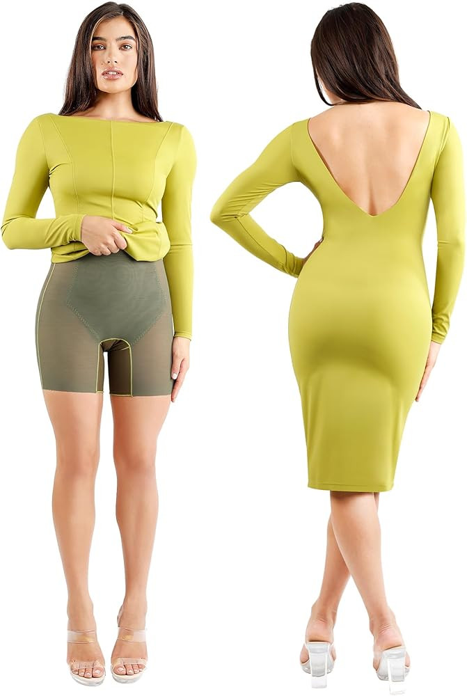 Popilush The Shapewear Dress Slit Dress - Backless Shaper Dress with Built in Shapewear Midi Body... | Amazon (US)