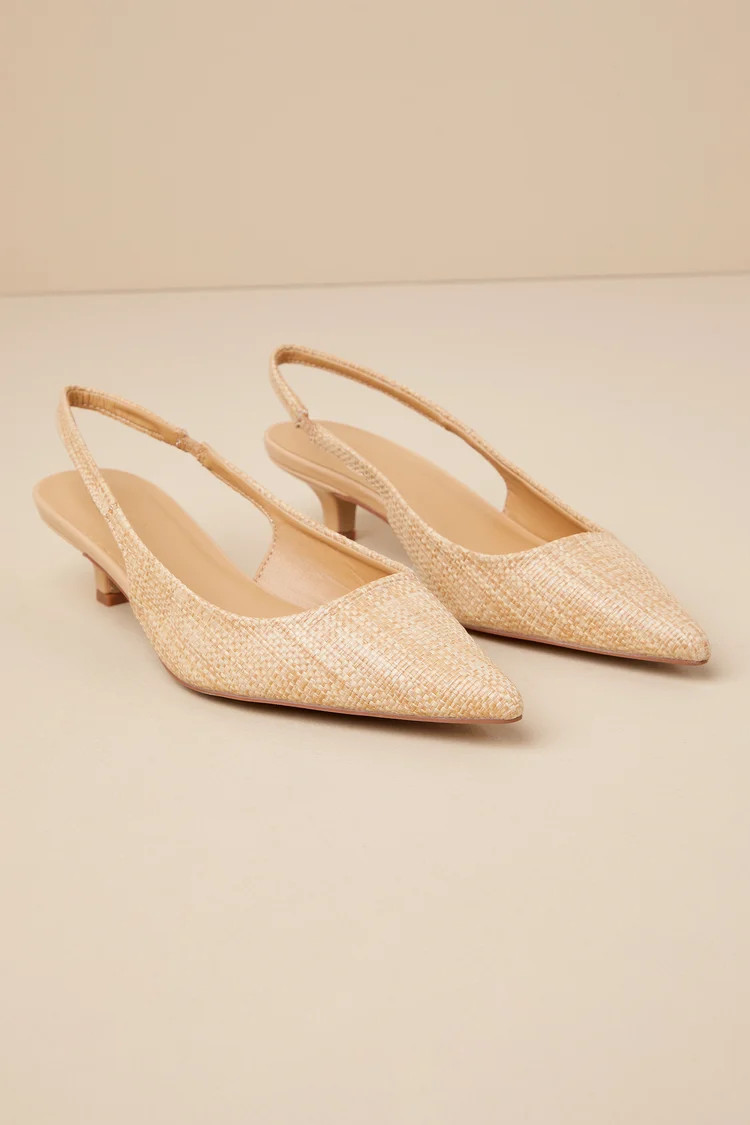Felina Natural Raffia Pointed-Toe Kitten Heel Pumps | Lulus