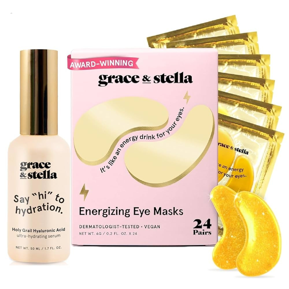 grace & stella Eye Mask Gold 24 Pairs + Hyaluronic Acid Serum Bundle | Amazon (US)