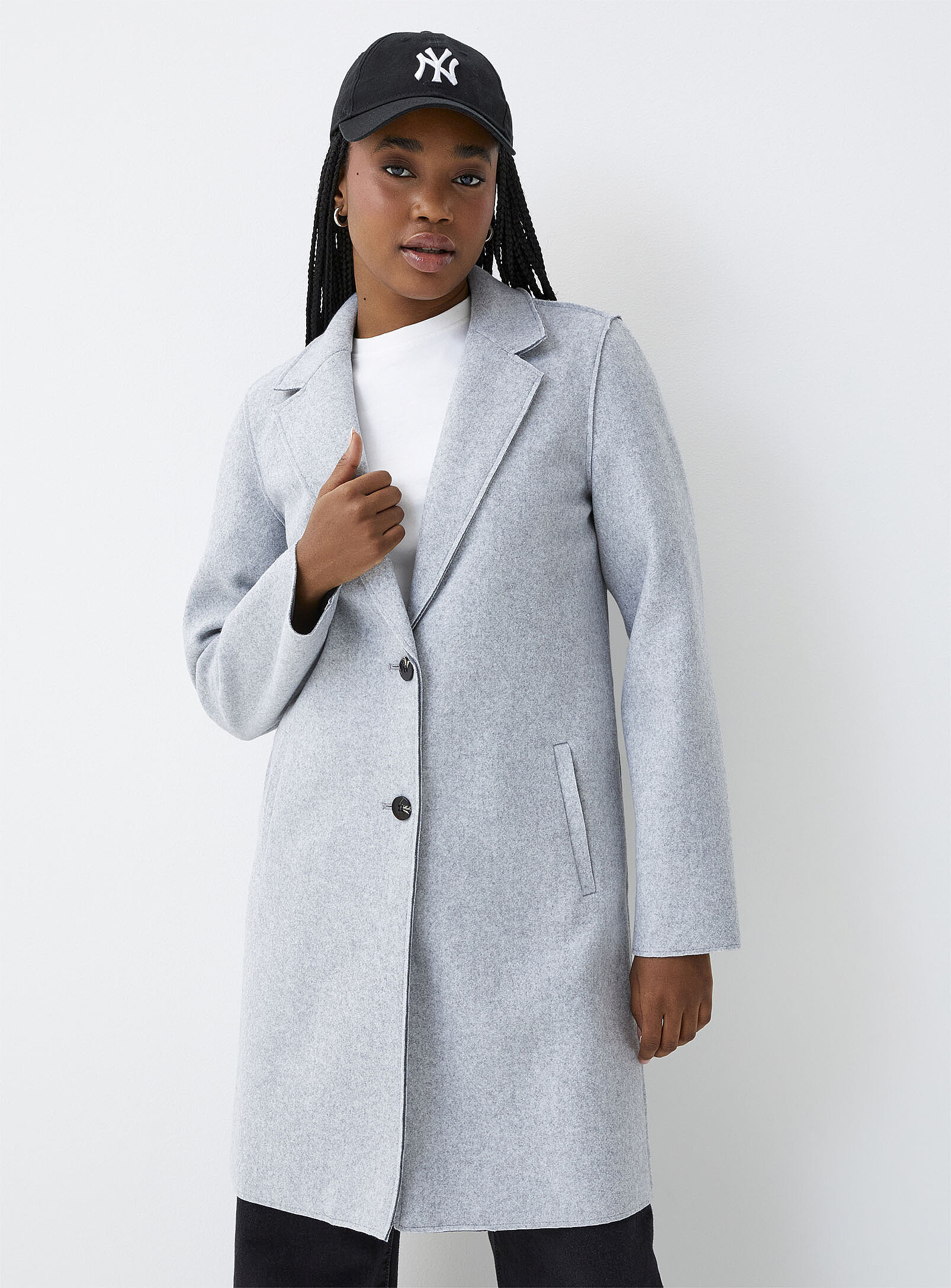 Only - Two-button brushed coat (Women, Grey, LARGE) | Simons