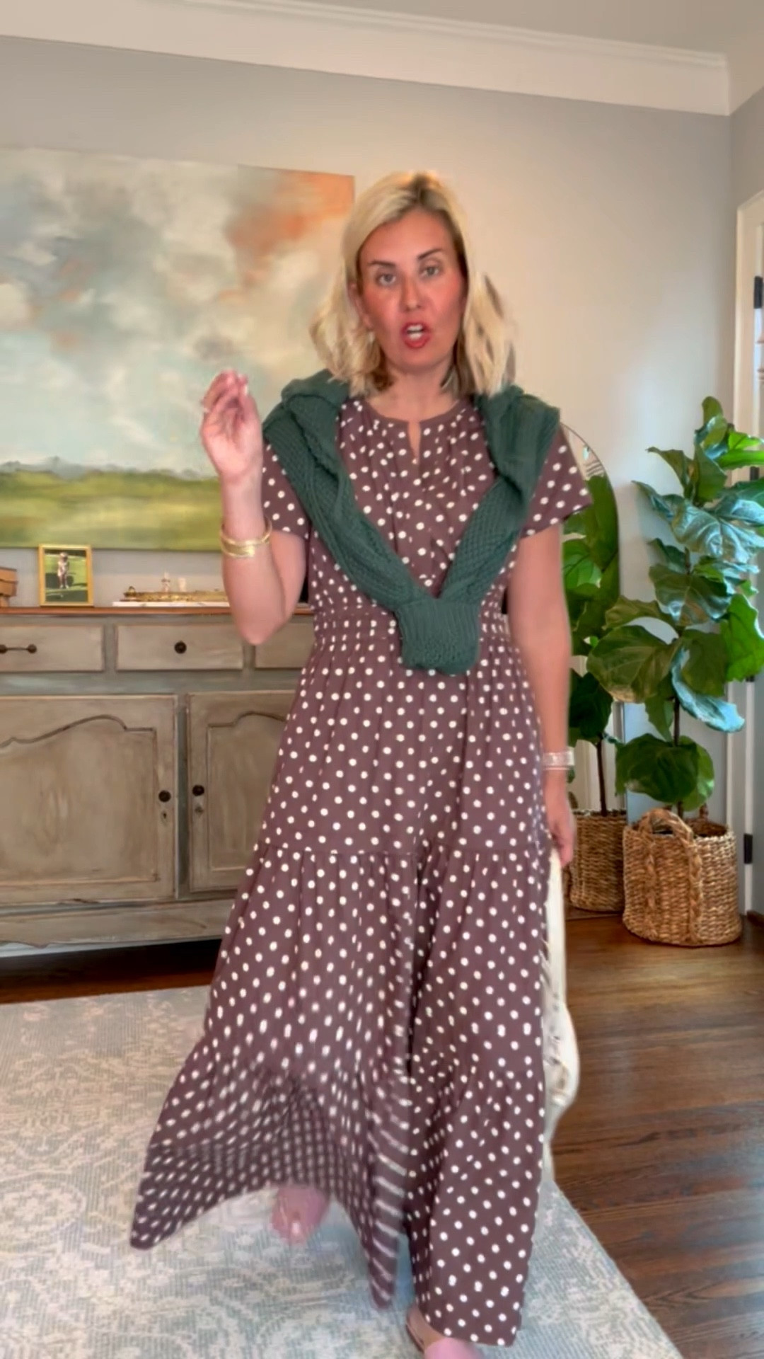 Y’all know, I love mixing colors… pink, blue, and green are neutrals to me. This dress is polkadot perfection!  I’m wearing xs dress & sweater, 38 sandal and small bag. ￼￼

#LTKOver40 #LTKdayinmylife #LTKootd