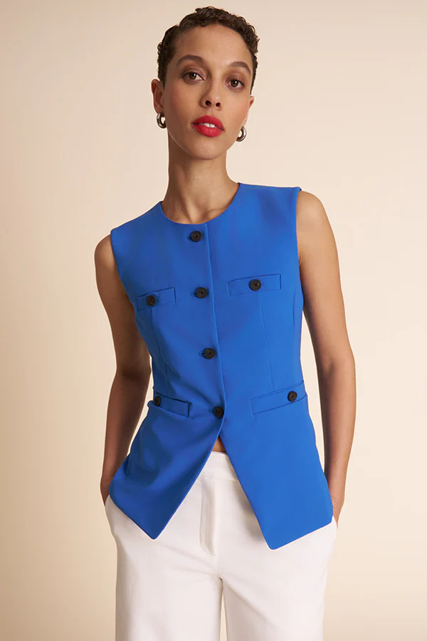 Aliza Travel Vest - OrigamiTech :: Ocean Blue | MM LaFleur