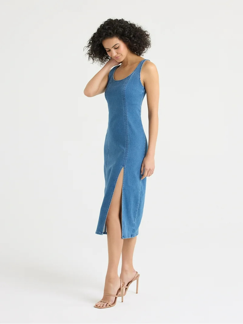 Sofia by Sofia Vergara Women's and Women's Plus Size Mock Denim Knit Dress, Mid Calf Length, Size... | Walmart (US)