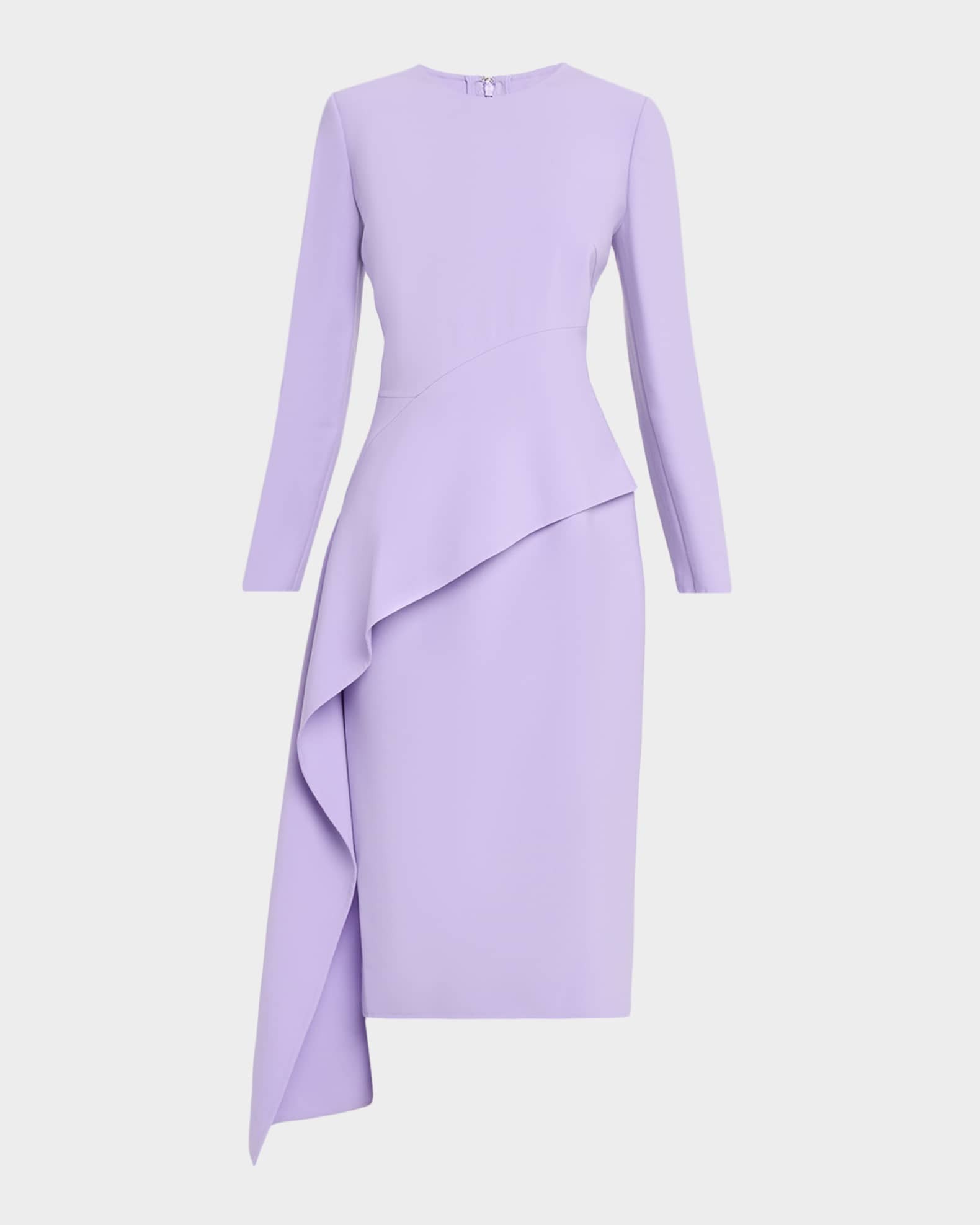 Oscar de la Renta Long-Sleeve Peplum Drape Midi Dress | Neiman Marcus