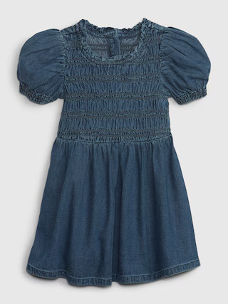 Toddler Puff Sleeve Smocked Denim Dress with Washwell | Gap (US)
