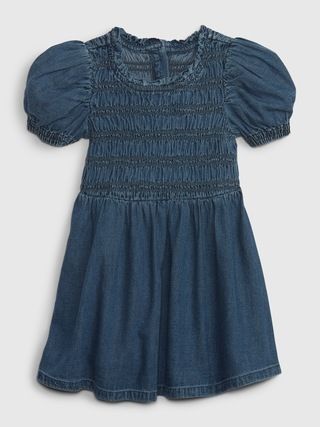 Toddler Puff Sleeve Smocked Denim Dress with Washwell | Gap (US)