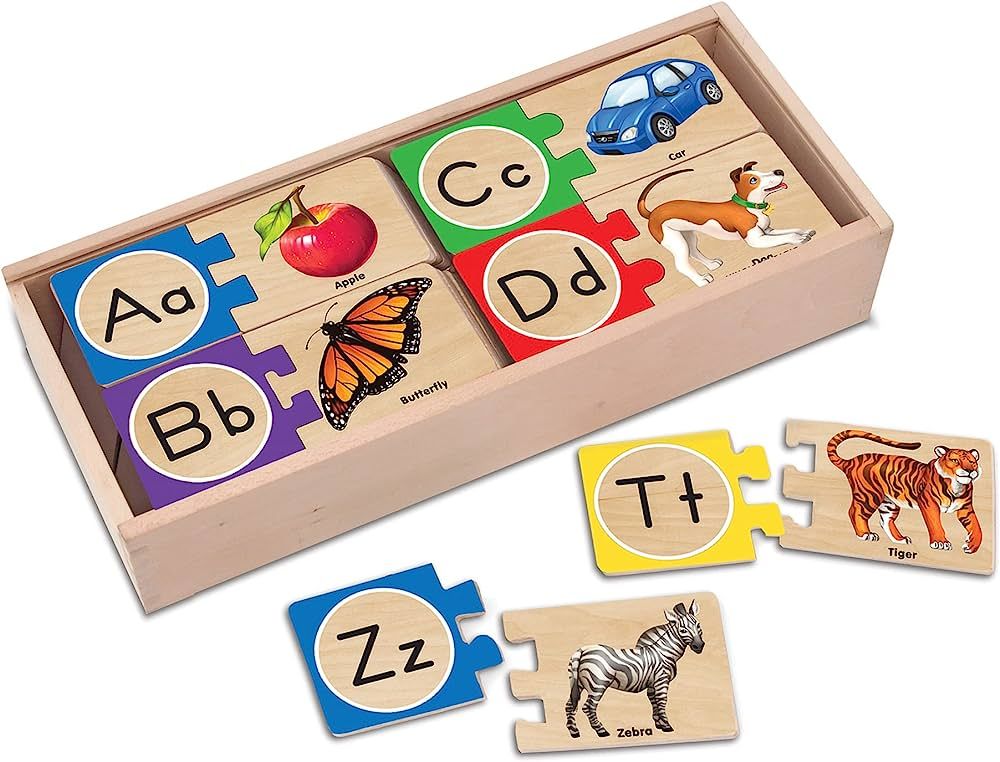 Melissa & Doug Self-Correcting Alphabet Wooden Puzzles With Storage Box (52 pcs) - ABC Puzzles, W... | Amazon (US)