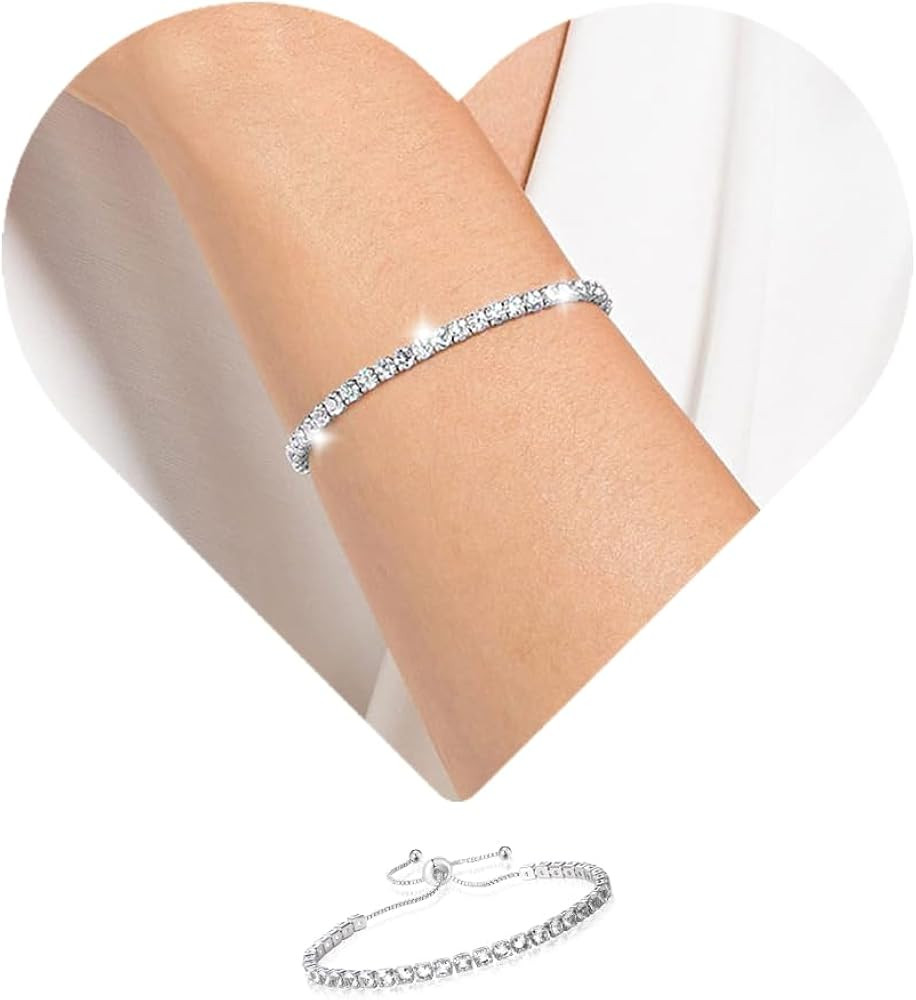 SmileBelle Tennis Bracelets for Women, 3mm Cubic Zirconia Bracelets White Gold Bracelet Adjustabl... | Amazon (US)