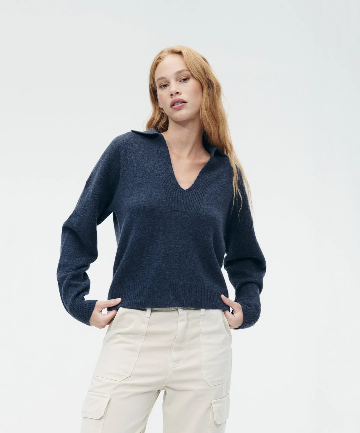 Recycled Cashmere Open Neck Polo | NAADAM