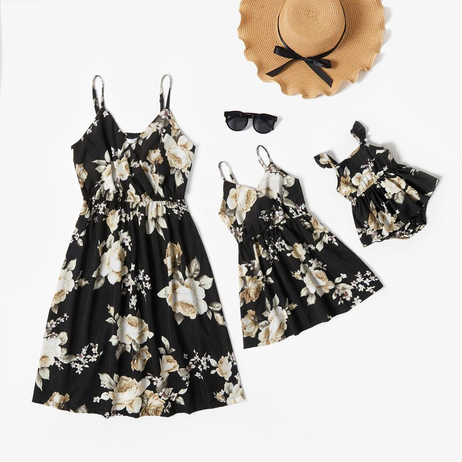 Floral Print Black Sling Dresses for Mommy and Me Only $9.99 Patpat US | PatPat