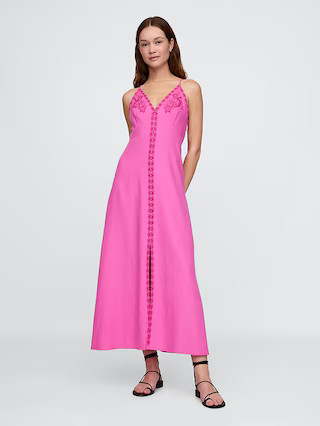 Linen-Blend Embroidered Halter Maxi Dress | Gap | Gap (US)