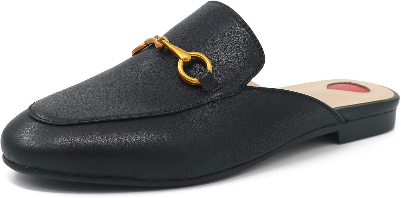 Comfity Mules for Women, Womens Leather Slip On Mule Flats Embroidery Loafers Backless Rabbit Hai... | Amazon (US)