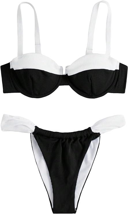 SOLY HUX Women's Color Block Underwire Bikini Sets Bathing Suits Two Piece Swimsuits | Amazon (US)