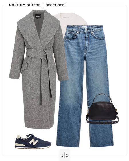 Monthly outfit planner : DECEMBER looks | #overcoat #wrapcoat #widelegjean #sneakers #casualstyle #winteroutfit | See entire calendar on thesarahstories.com  ✨

#LTKstyletip