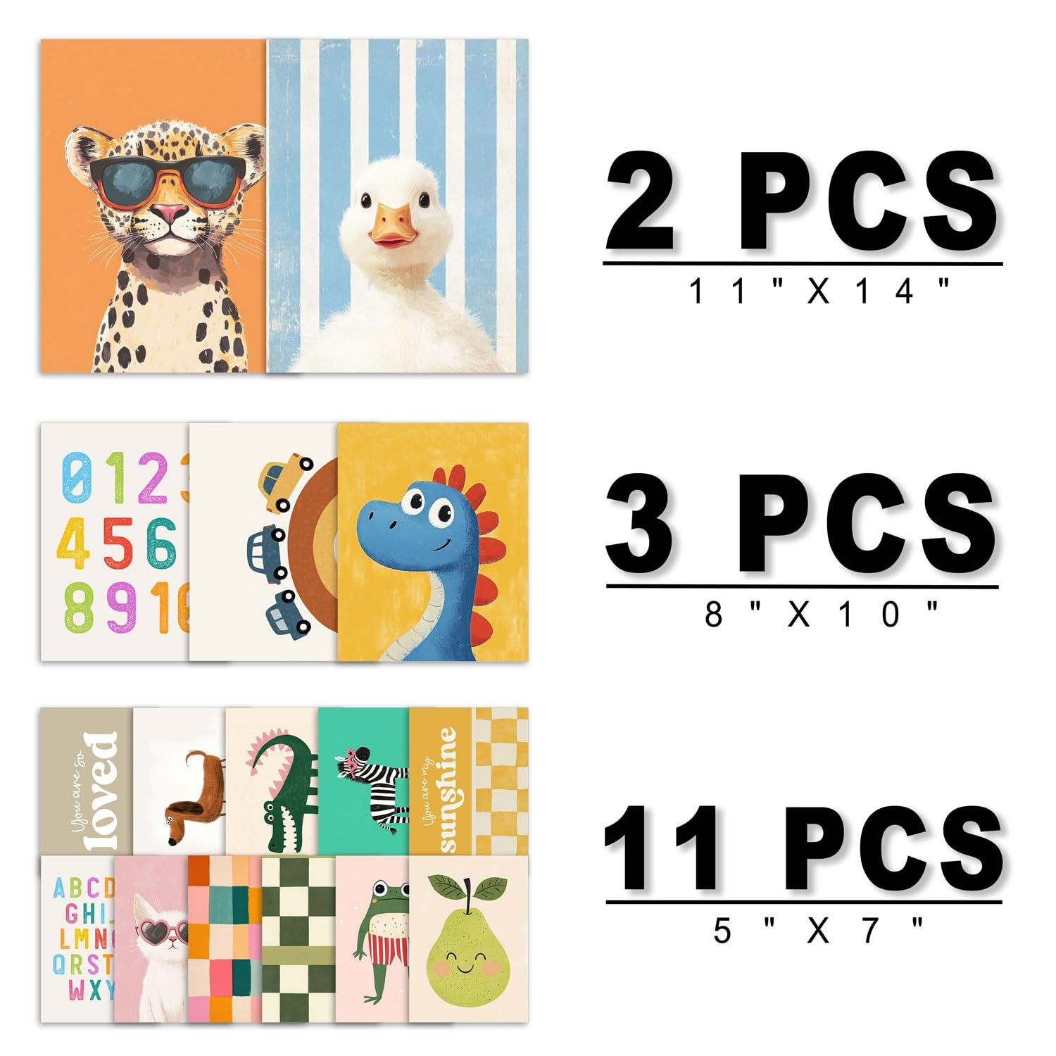 16 PCS Kids Wall Art Decor, Baby Girl & Boy Nursery Decor, Toddler Room Bedroom Playroom Decor, C... | Amazon (US)