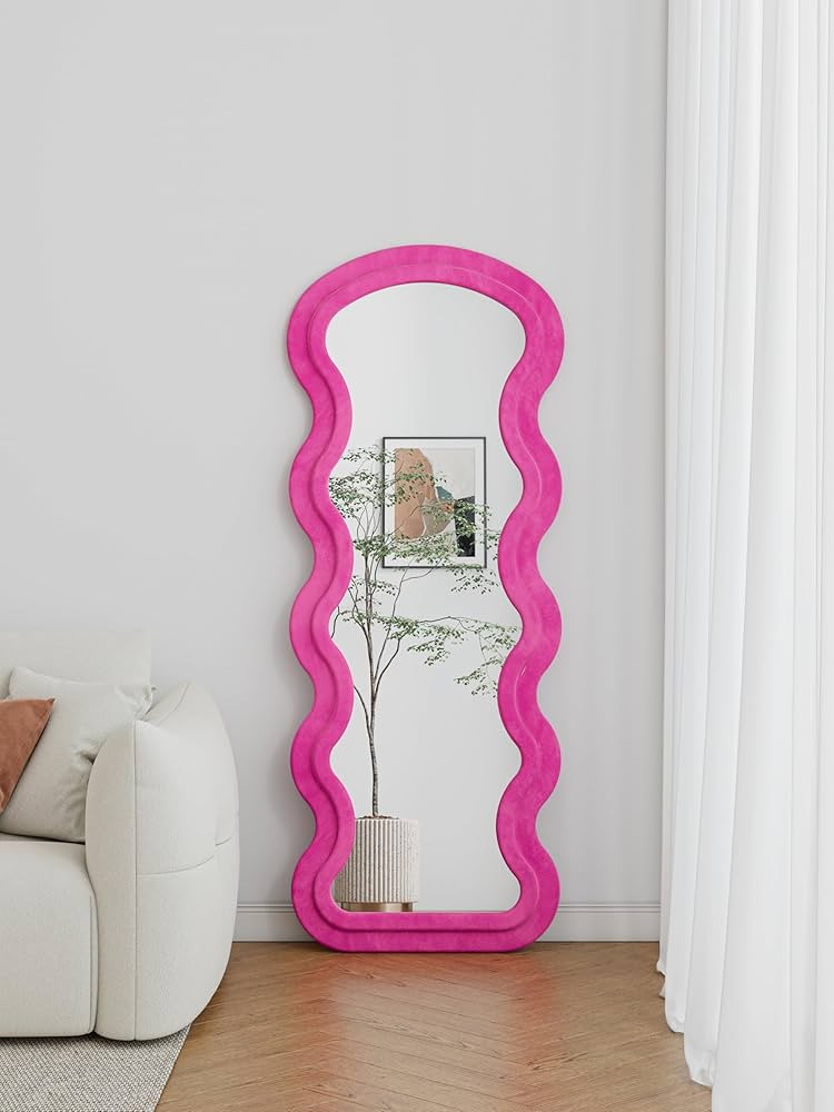 Majnesvon Floor Mirror, Wavy Full Length Mirror with Flannel Fabric, Large Standing Mirror, 63"x2... | Amazon (US)