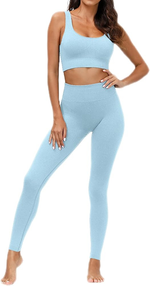 Hotexy Women Workout Set Athletic Outfits Seamless Yoga Leggings with Sports Bra Gym Tracksuits Set | Amazon (US)