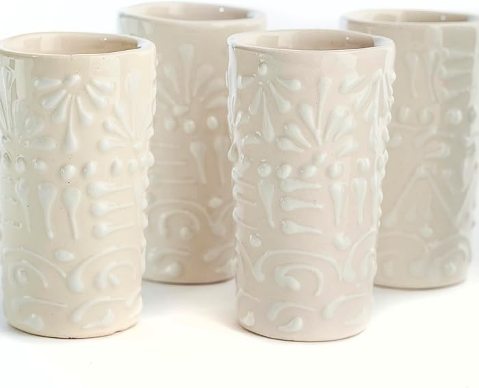 Talavera Shot Glasses Set of 4 Authentic Mexican Tequila Shot Glasses - Hand-painted - 2 Oz (Whit... | Amazon (US)