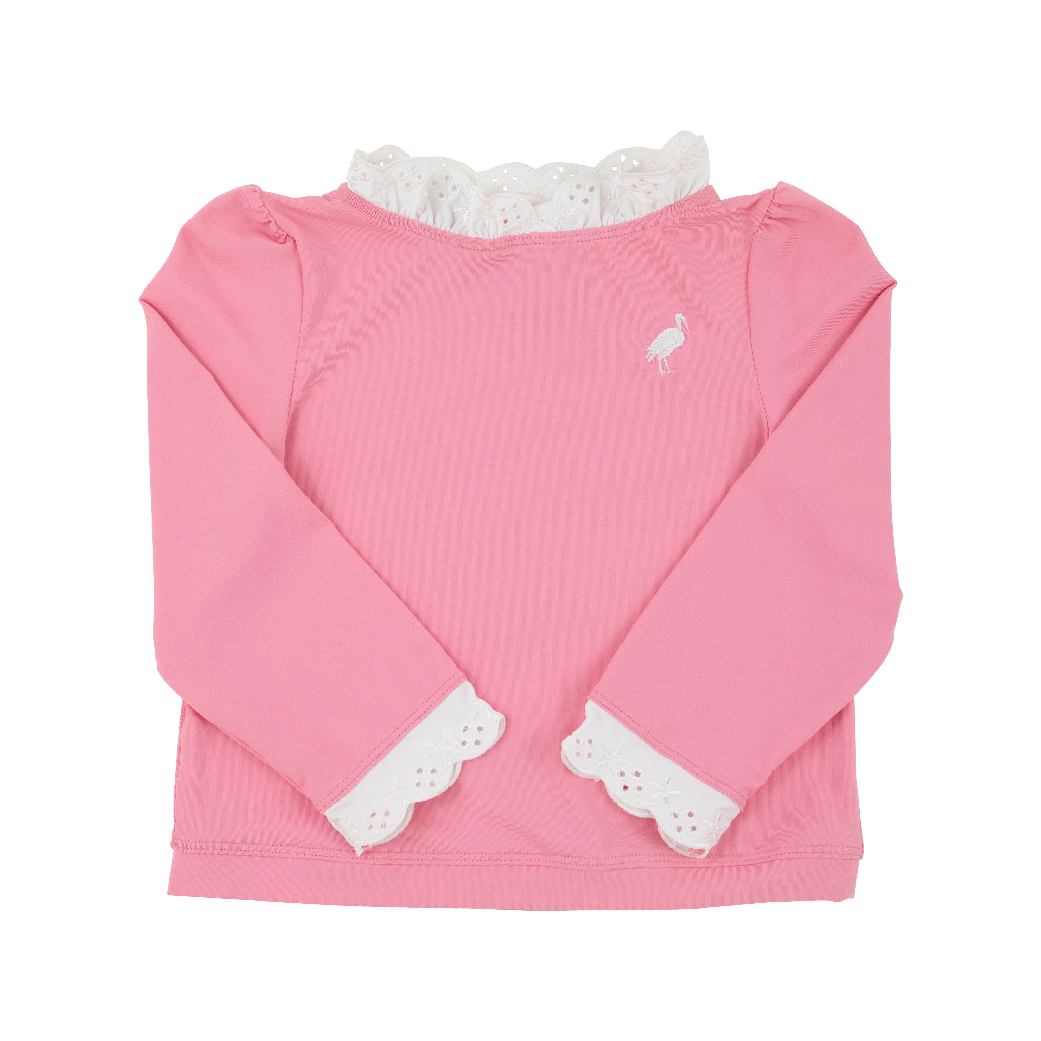 Winnie's Wave Spotter Swim Shirt - Hamptons Hot Pink with Worth Avenue White (UPF 35+) | The Beaufort Bonnet Company