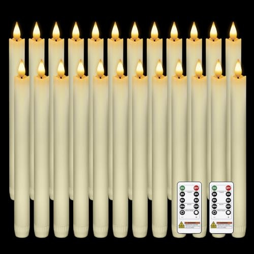 Homemory 24 Pcs Waxy Flameless Taper Candles with Remote, Flickering Battery Operated Taper Candles, Led Flameless Candlesticks Classic Tall Candle for Home, Wedding, Party, Ivory, 9.6 inches | Amazon (US)