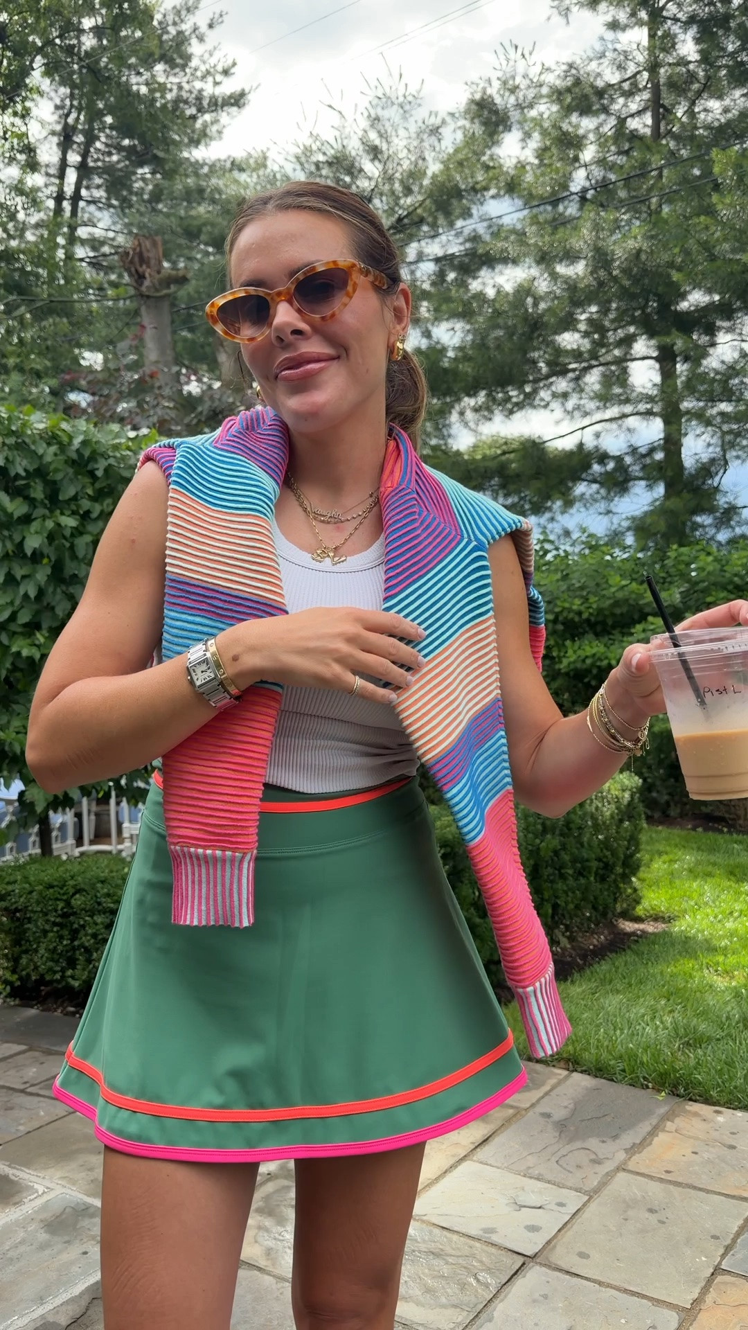 My green skirt is available to shop! Wearing a small in skirt & matching bra, xsmall in pullover