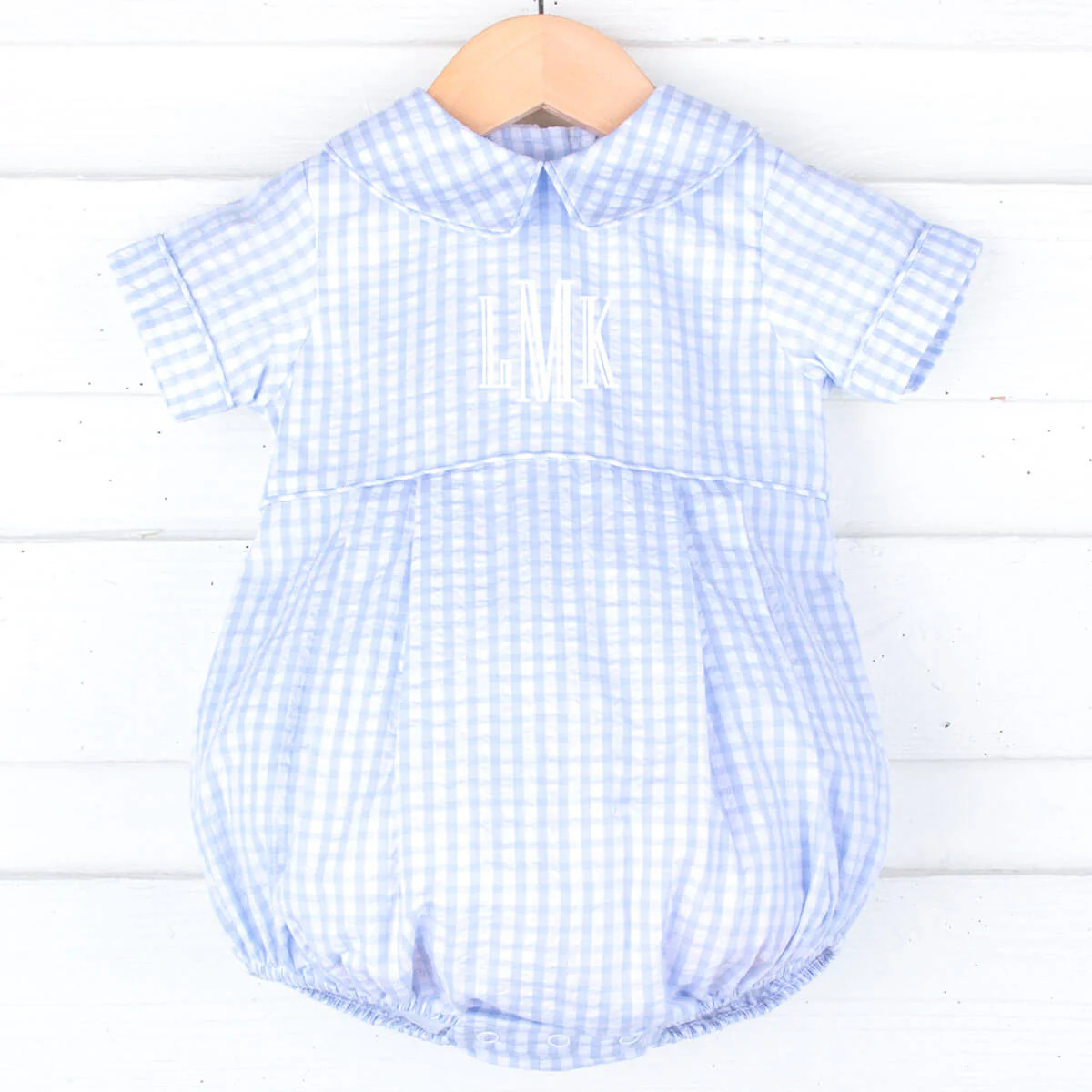 Light Blue Seersucker Check Collared Bubble | Classic Whimsy