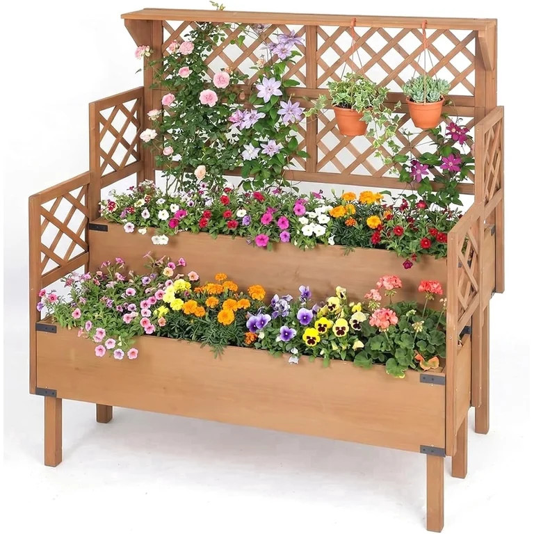 Petsblublu Raised Garden Bed with Trellis, Elevated Flower Plant Stand for Gardening | Walmart (US)